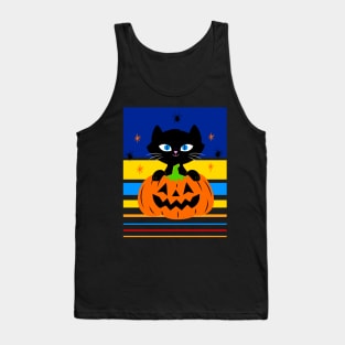 HAPPY Halloween Black Cat In Pumpkin Tank Top